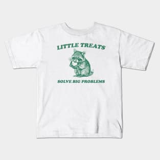 Little Treats Solve Big Problems , Vintage Drawing T Shirt, Raccoon Meme T Shirt, Sarcastic T Shirt, Unisex Kids T-Shirt